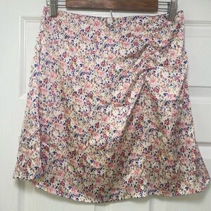 japna mini skater skirt floral women’s satin rose soft double lined medium M